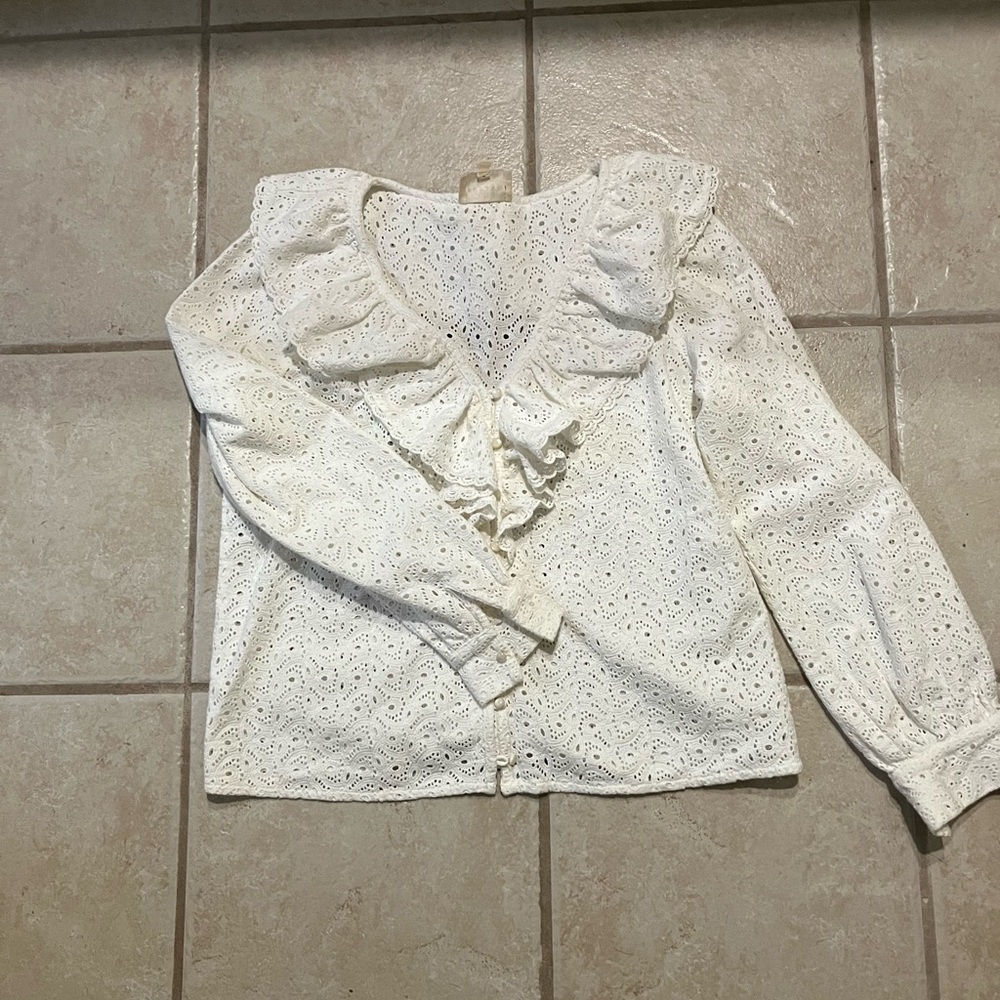 Sezane Olympe Cotton Eyelet Top FR36 US4 - Picture 2 of 10